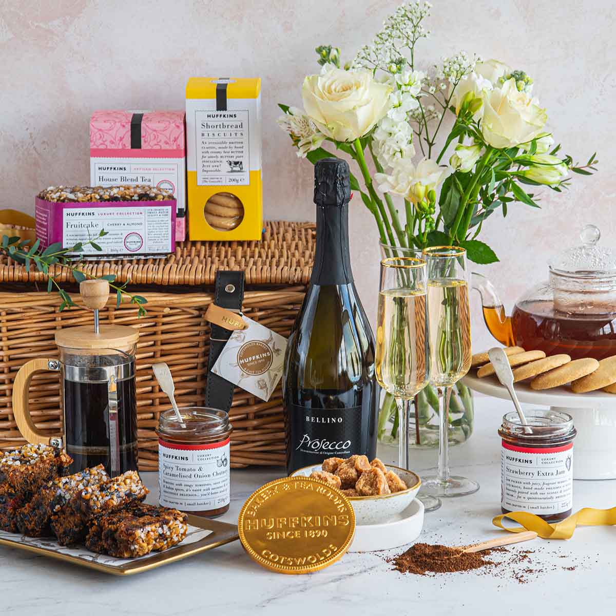 Celebration Prosecco Hamper Gift Ideas UK Delivery Huffkins Bakery