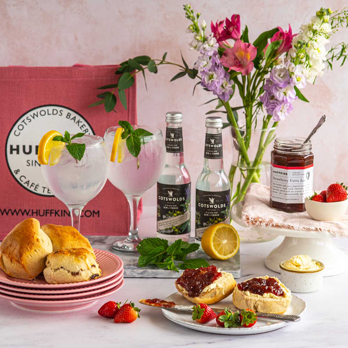 Cotswold Gin & Cream Tea Gift Set UK Delivery & Huffkins Bakery