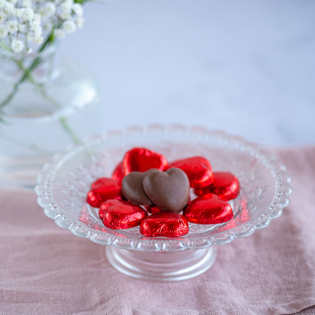 Heart Shaped Milk Chocolates wrapped in red foil