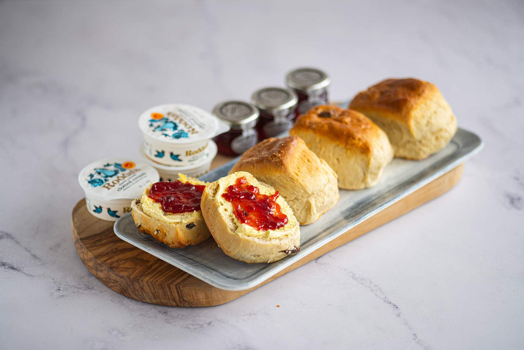 Scones with cream & jam from Huffkins Catering