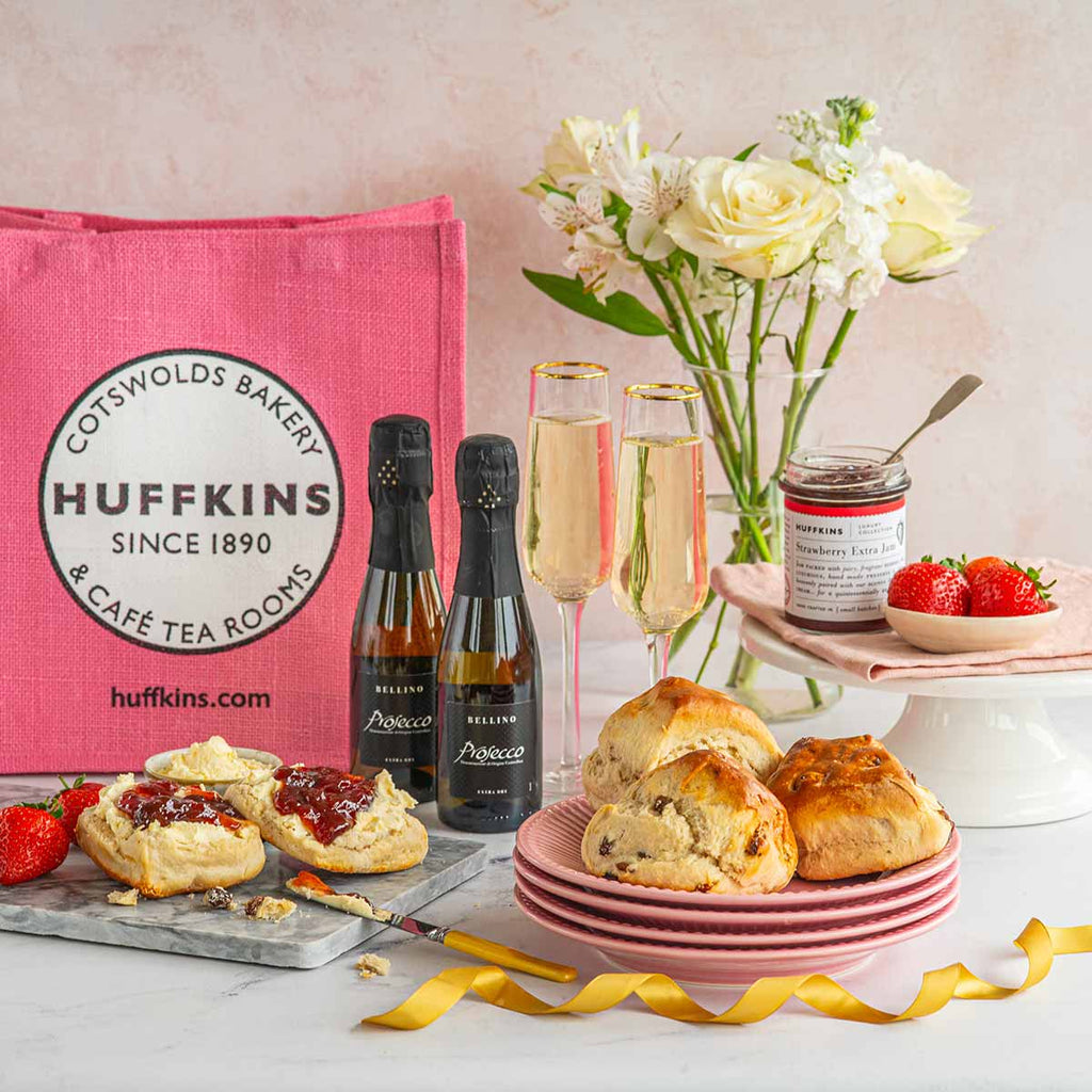 Prosecco Afternoon Tea Gift Set with scones, cream and strawberry jam